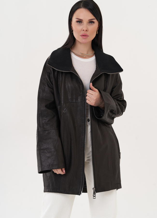 Кожаная удлиненная куртка черного цвета модель № 27142 универмаг малина Кожаная удлиненная куртка черного цвета модель № 27142 универмаг малина