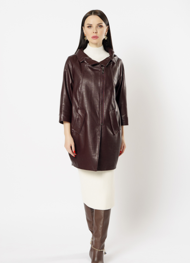 фото Кожаное пальто модель № 10865