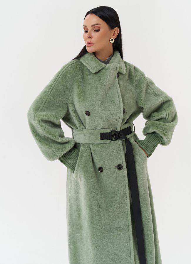 Яркое пальто из шерсти с поясом модель № 28541 универмаг малина