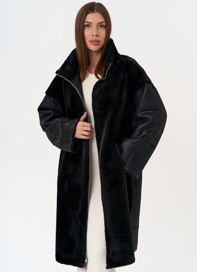 Женская двухсторонняя дубленка из эко замши с воротником стойкой модель № 31412 универмаг малина Женская двухсторонняя дубленка из эко замши с воротником стойкой модель № 31412 универмаг малина