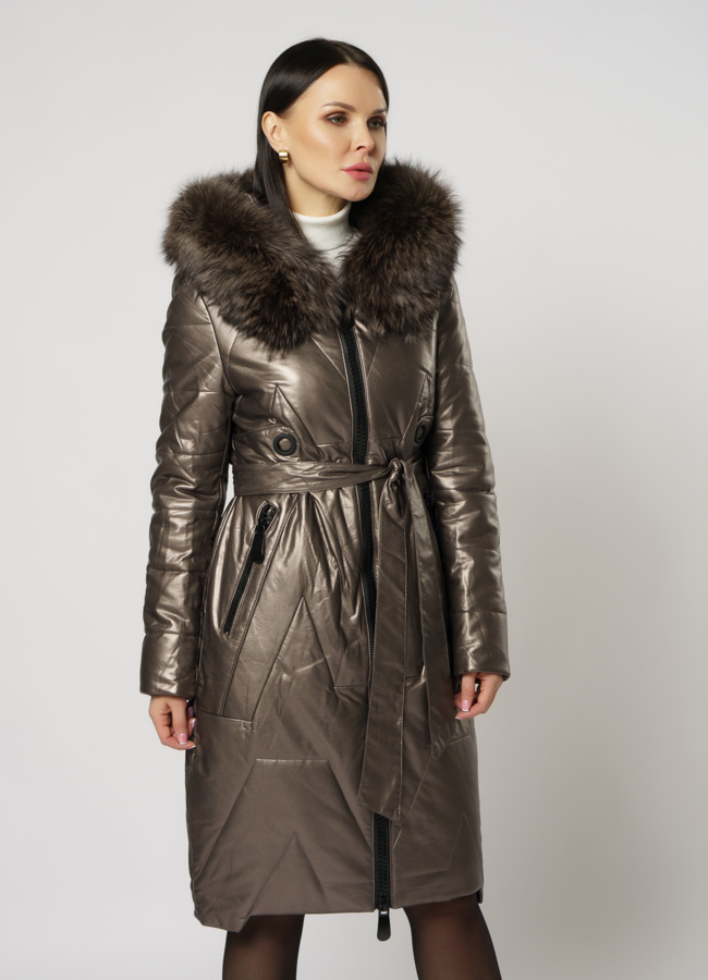 Пуховик из эко кожи с капюшоном на молнии модель № 18261 универмаг малина Пуховик из эко кожи с капюшоном на молнии модель № 18261 универмаг малина