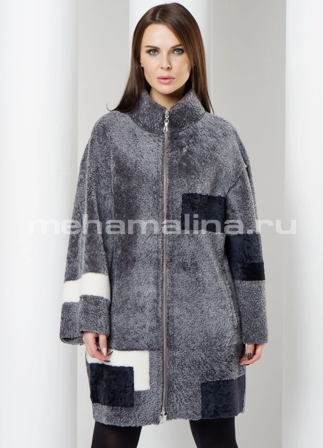 Дубленка  модель № D-195 меха малина