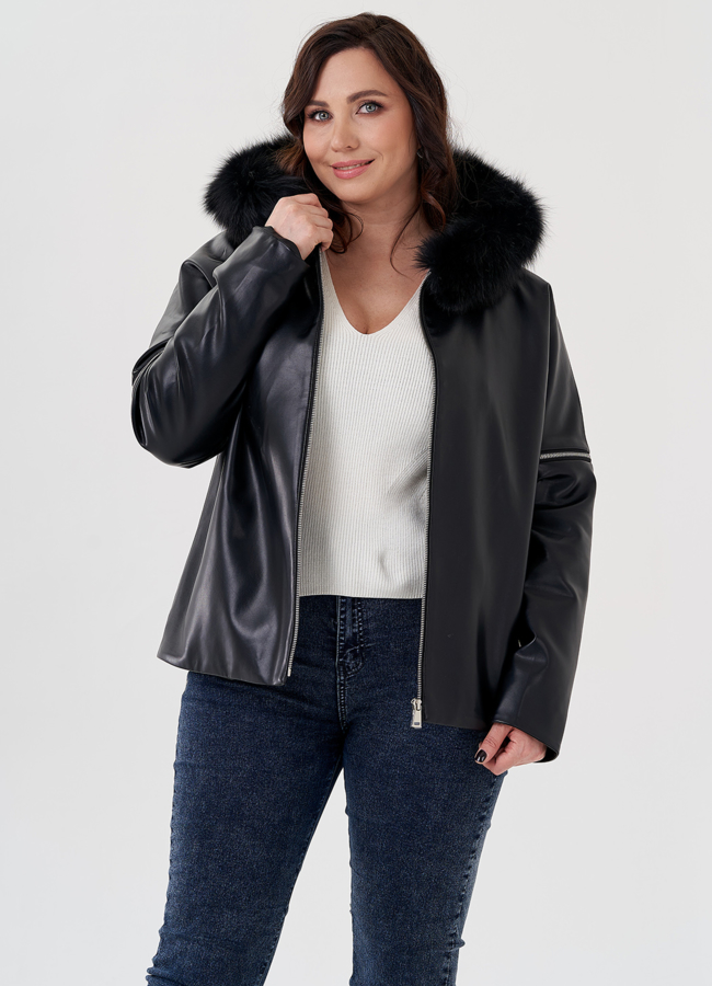 Женская куртка трансформер с капюшоном  модель № 80394 меха малина