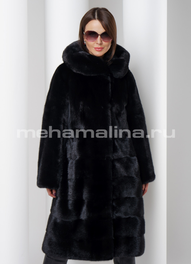 Шуба из скандинавской норки в черном цвете модель № S-522 в рассрочку