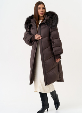 Женский пуховик с капюшоном из меха чернобурки