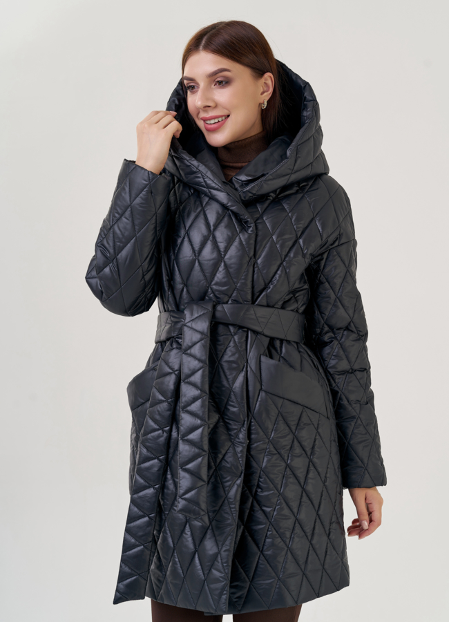 Женское утепленное полупальто с капюшоном  модель № 23274 в рассрочку