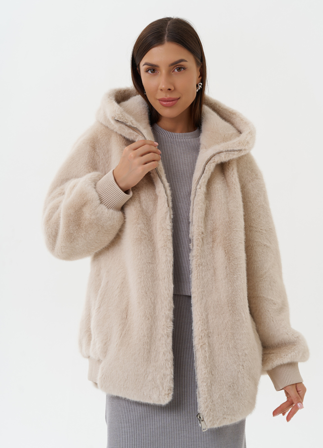 Куртка из эко меха с поясом модель № 27789 универмаг малина