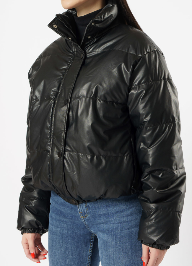 Куртка из эко кожи утепленная черного цвета модель № 20608 универмаг малина