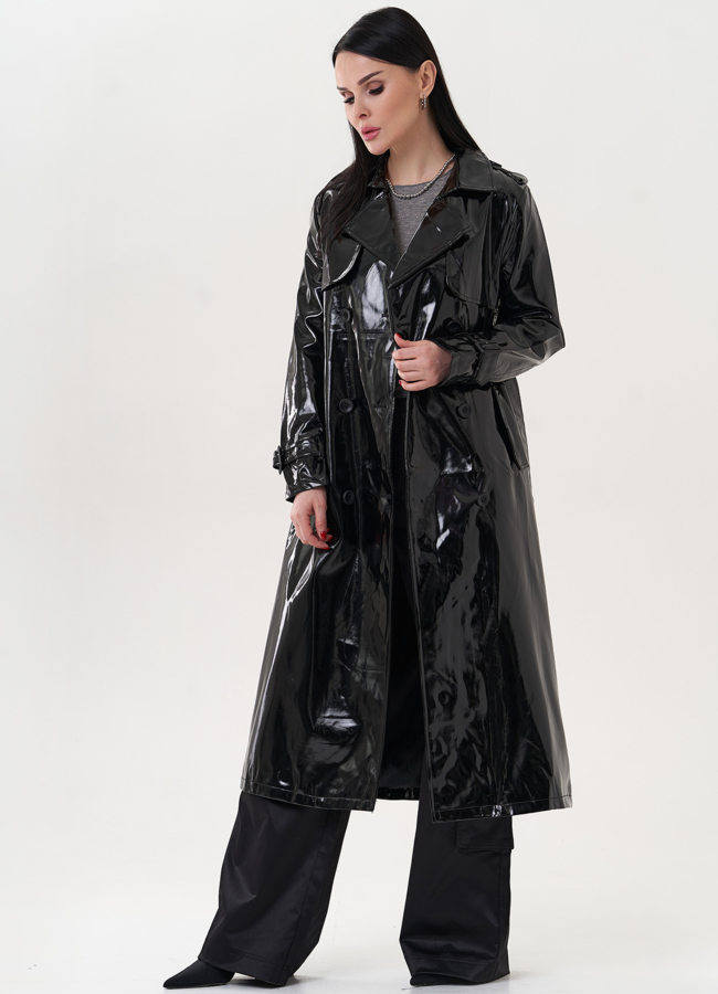 Удлиненный плащ из эко кожи модель № 26806 в рассрочку