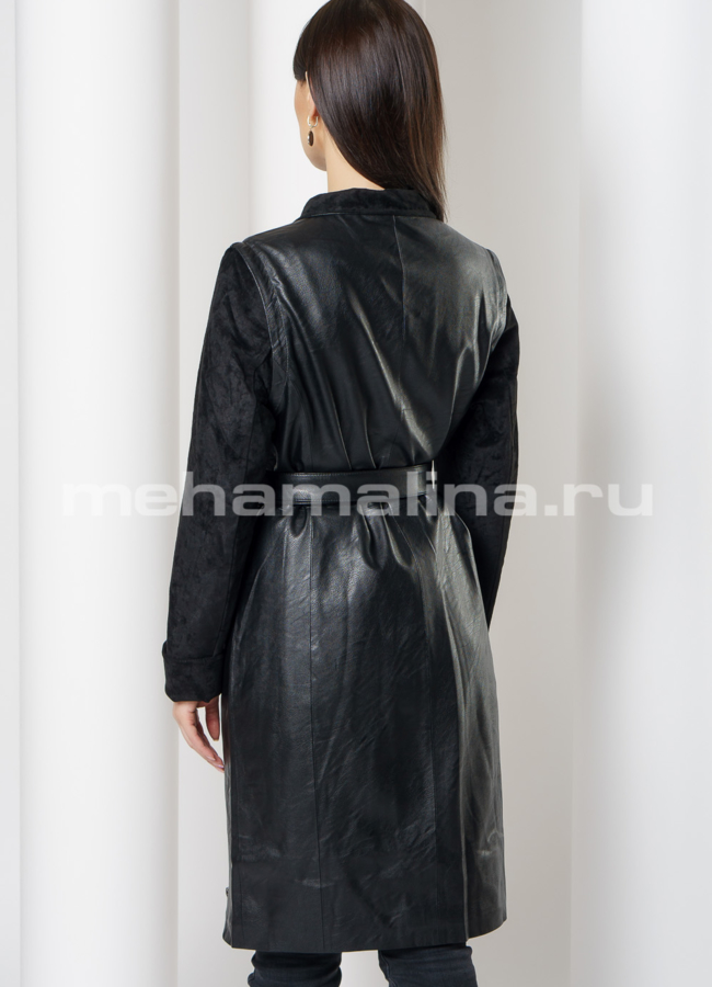 Плащ из эко кожи черного цвета  модель № 1918 в кредит