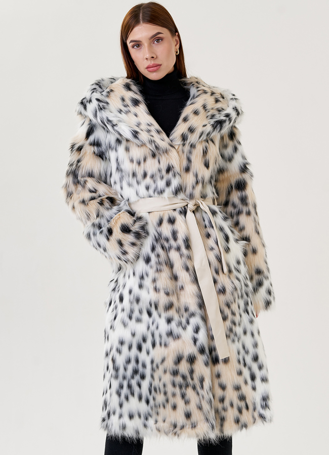 Пальто женское  из искусственного меха с капюшоном  модель № 23615 меха малина