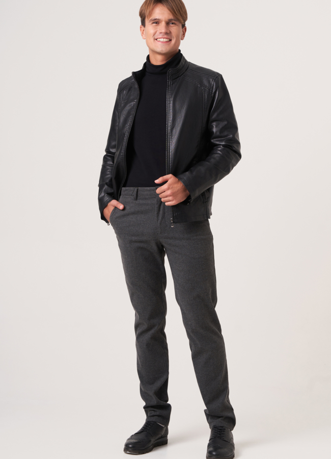 Куртка из эко кожи на молнии в черном цвете модель № 882 в кредит