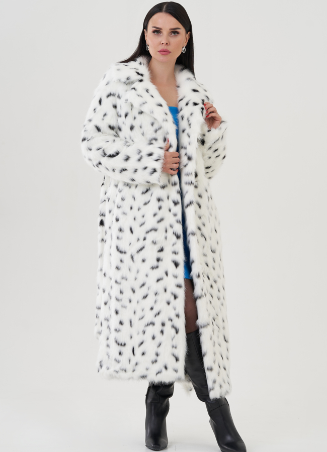 Пальто из эко меха с анималистичным принтом модель № 24910 в рассрочку