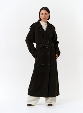 Женский длинный плащ из натуральной замши