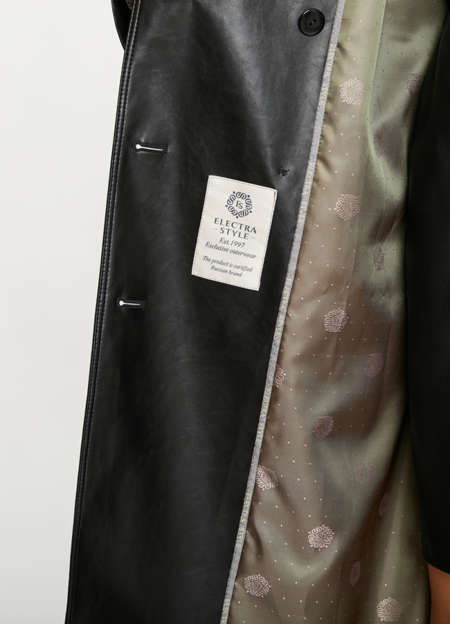 Женский плащ из эко кожи черного цвета Electra Style модель № 22267 универмаг малина