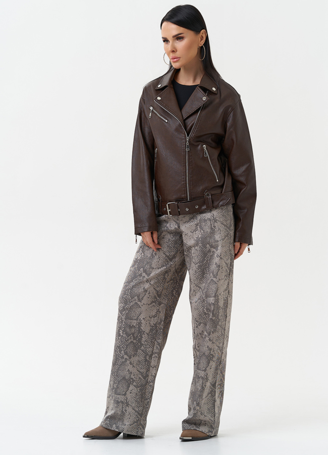 Куртка косуха из эко кожи коричневого цвета модель № 30299 универмаг малина Куртка косуха из эко кожи коричневого цвета модель № 30299 универмаг малина