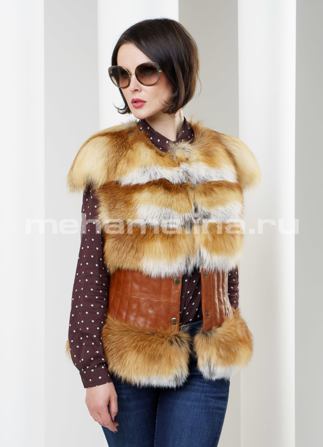 Жилет из лисы с кожей модель № M-46 в рассрочку