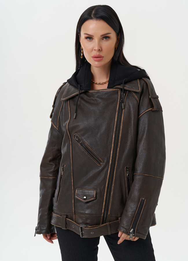 Куртка из натуральной кожи под винтаж модель № 28117 универмаг малина