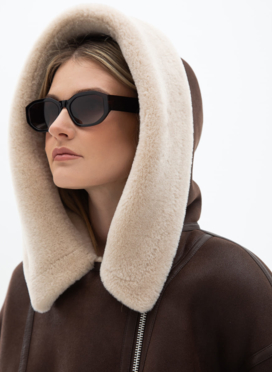 Женская удлиненная дубленка из эко кожи