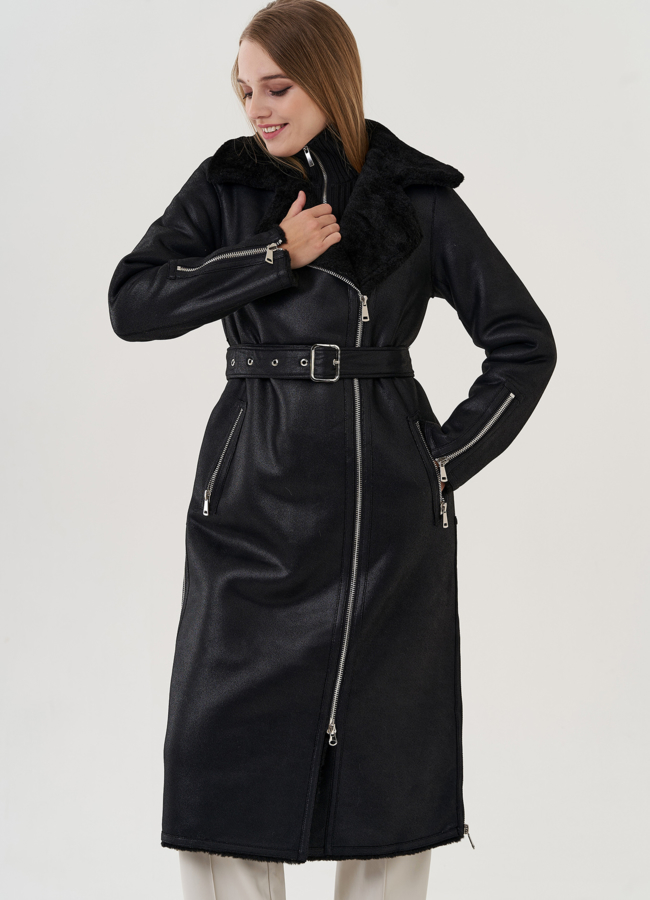 Дубленка из эко замши с английским воротником  модель № 25410 универмаг малина