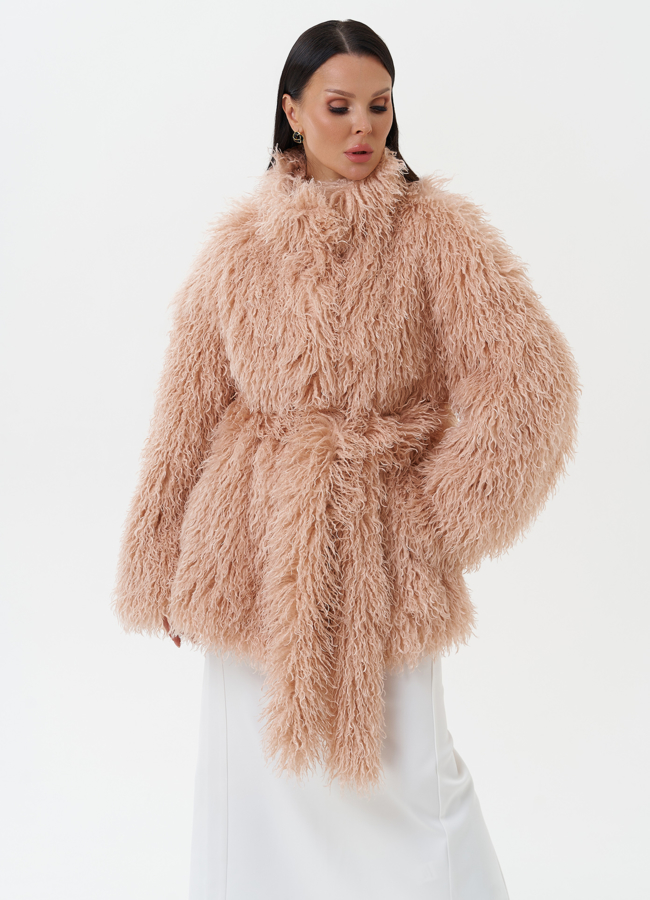 Женская шуба под эко ламу в светлом оттенке модель № 1363 универмаг малина