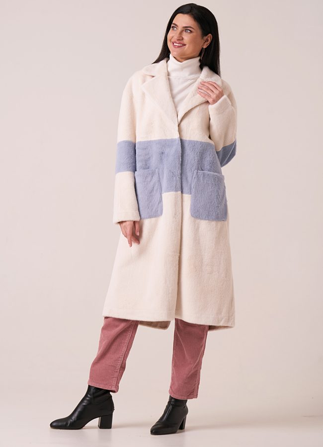 Эко шуба белого цвета с накладными карманами модель № 36 универмаг малина