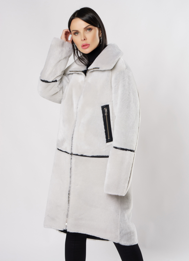 Двусторонняя дубленка с воротником стойкой модель № 3611 универмаг малина