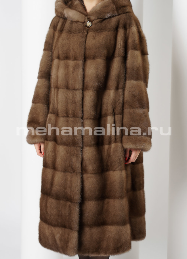 Норковая шуба с капюшоном в цвете пастель модель № S-729 универмаг малина