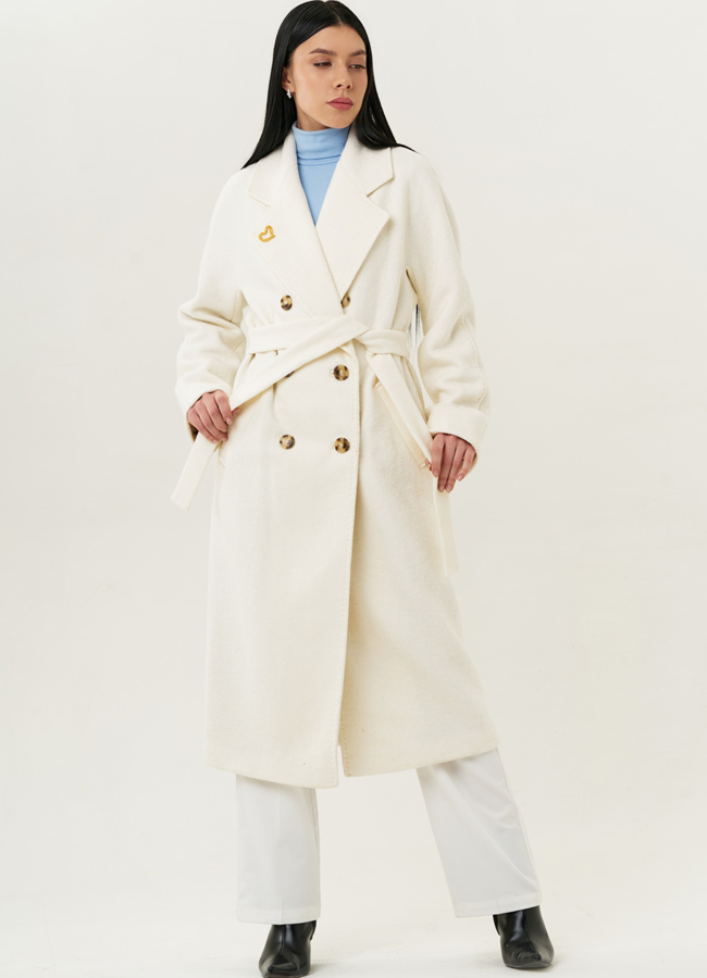 Светлое женское пальто-оверсайз с поясом модель № 22419 универмаг малина