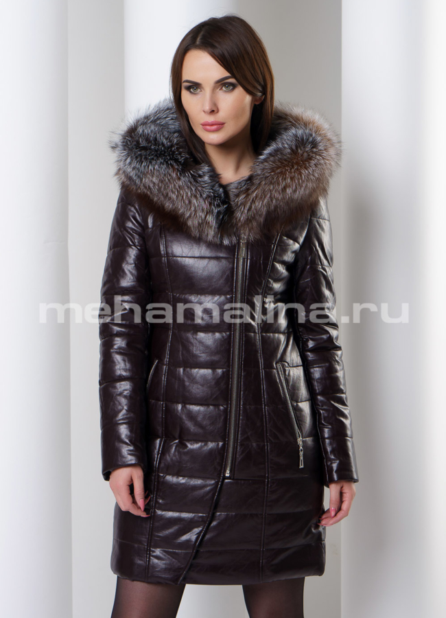 Пуховик с капюшоном модель № 8779 меха малина