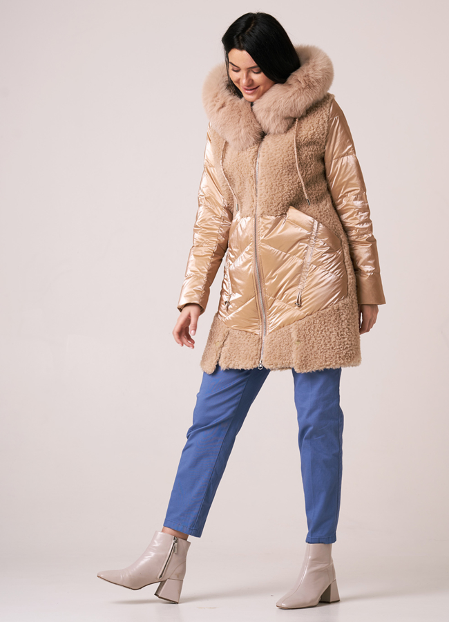 Пуховик с шерстью на молнии с капюшоном модель № 912-1 универмаг малина