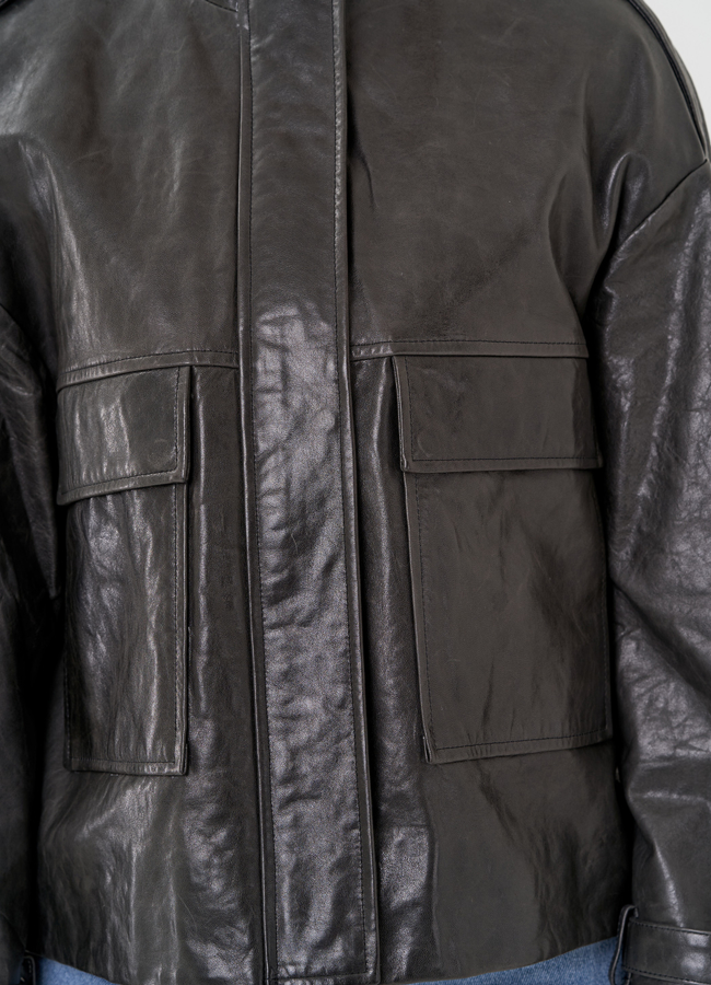 Куртка - рубашка из кожи серого цвета модель № 22515 в рассрочку