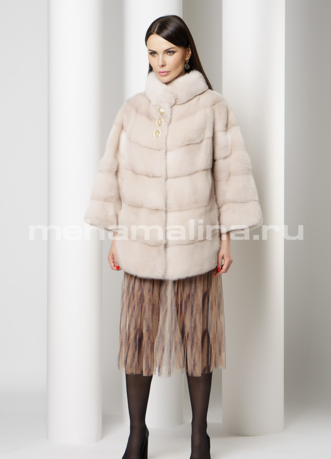 Укороченная норковая шуба в цвете пудра модель № S-740 универмаг малина