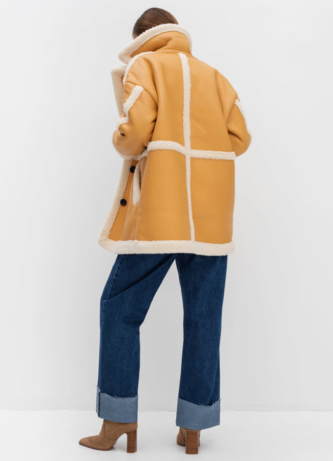 Удлиненная дубленка из эко кожи модель № 40208 универмаг малина