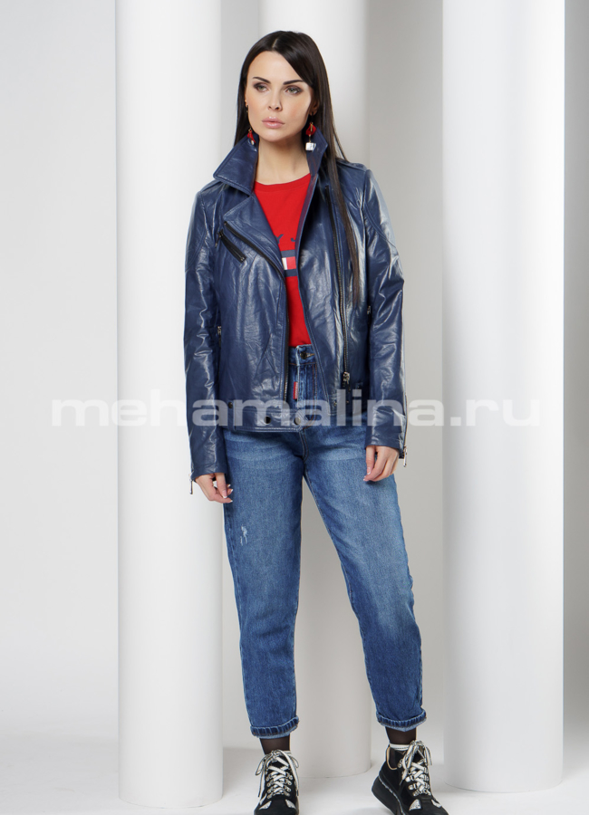 фото Женская куртка синего цвета с воротником модель № 10663