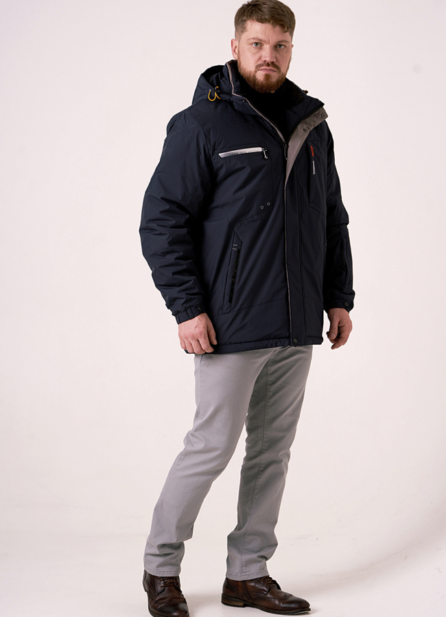 Пуховик мужской синего цвета со съемным капюшоном модель № 19-05 в рассрочку