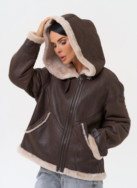 Натуральная дубленка с капюшоном