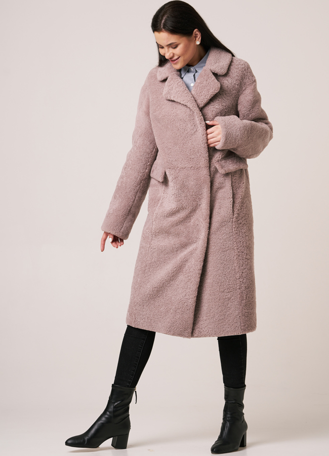 Пальто из овчины с английским воротником модель № 6494 универмаг малина