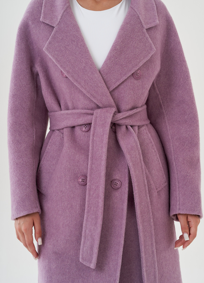 Удлиненное женское пальто с поясом модель № 81424 универмаг малина