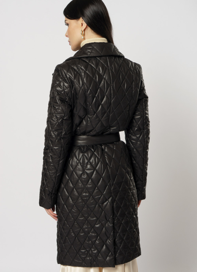 Утепленное женское пальто на поясе модель № 17779 универмаг малина