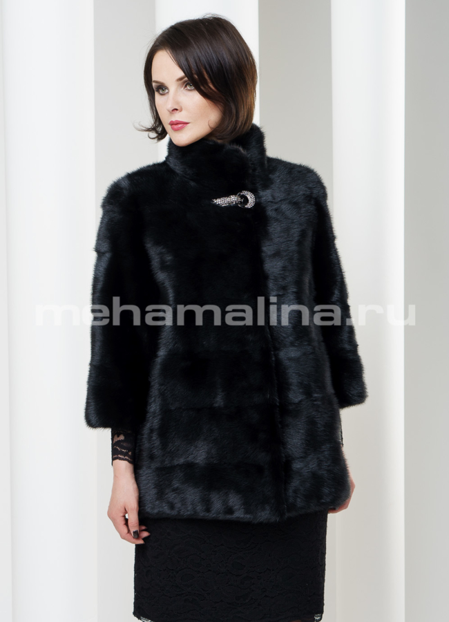 фото Шуба из норки укороченная, черная поперечка модель № S-178