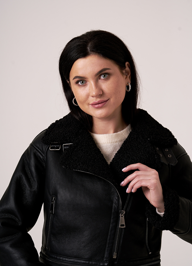 Дубленка трансформер черная на молнии  модель № 2010-2 универмаг малина