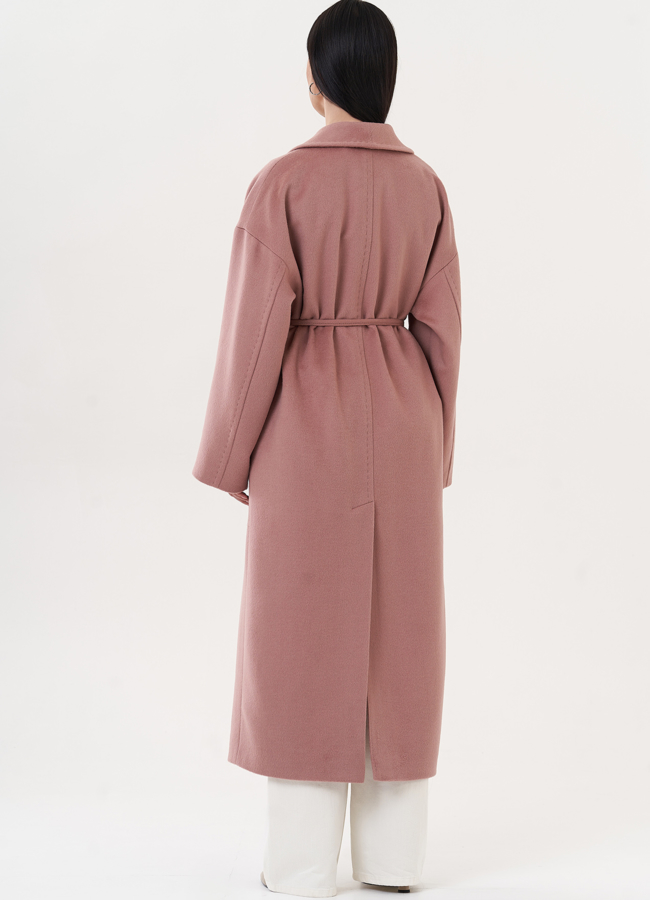 Длинное пальто с поясом модель № 27100 универмаг малина