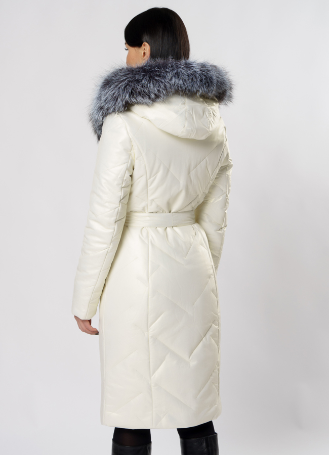 Пуховик из эко кожи на молнии с капюшоном модель № 19345 в рассрочку