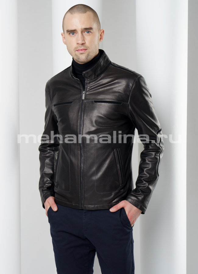 Мужская кожаная куртка модель № KP-207 универмаг малина