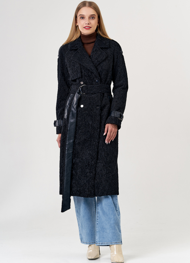 Утепленное пальто из искусственного меха модель № 21498 меха малина