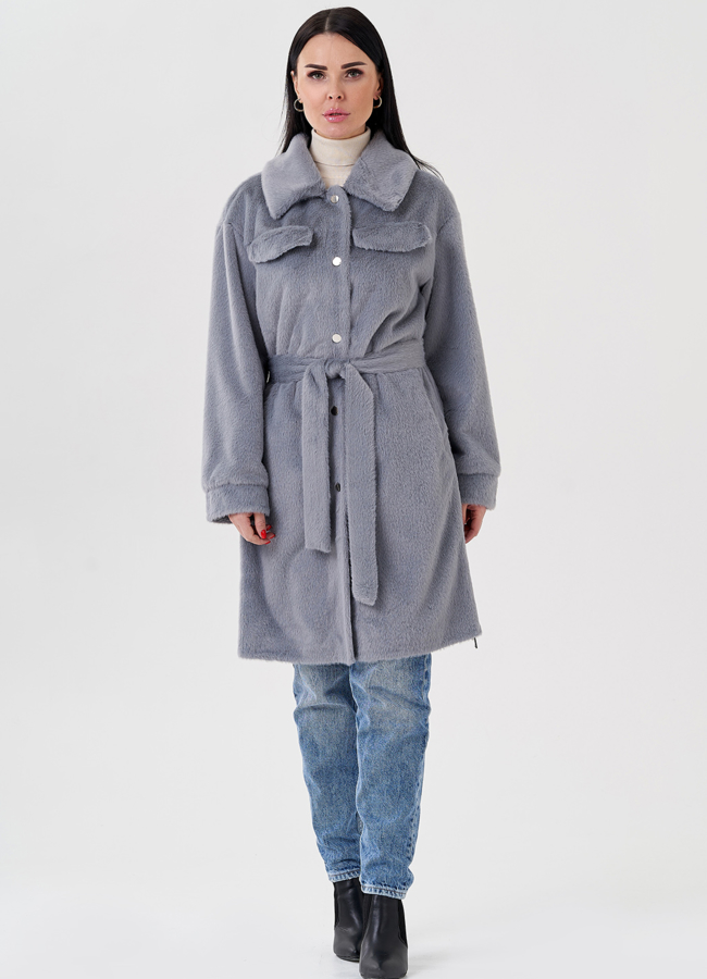 фото Женское пальто-рубашка серого цвета  модель № 24116