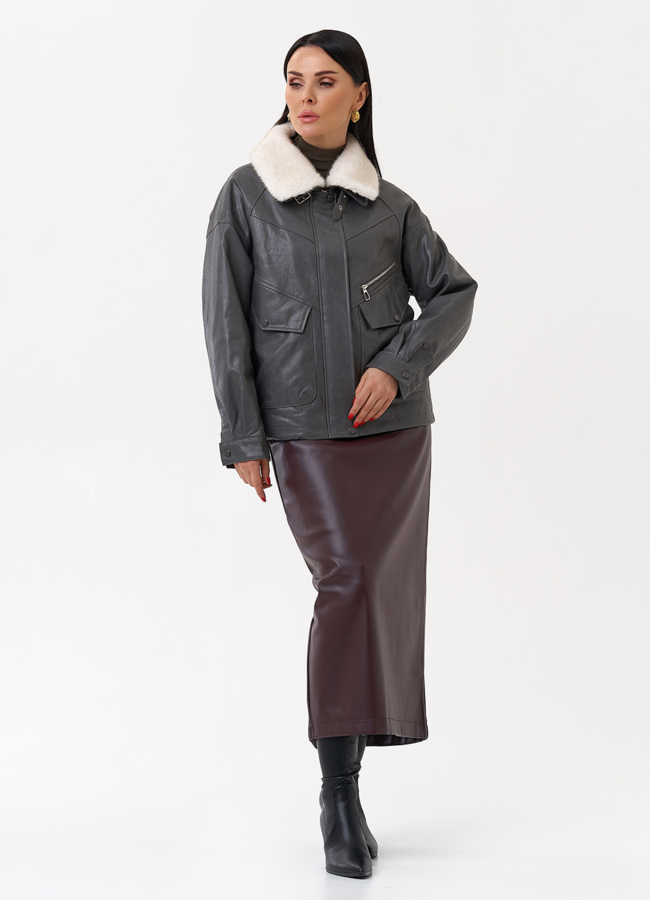 Куртка из эко кожи на утеплителе с натуральным мехом модель № 2180 в кредит
