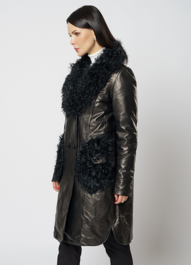 Полупальто из натуральной кожи черного цвета модель № 919 в кредит