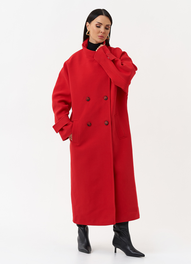 Длинное женское пальто красного цвета модель № 30200 универмаг малина